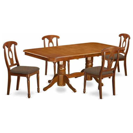 East West Furniture Napoleon 5-piece Dining Set w/ Cushion Seat in Saddle Brown