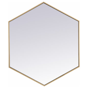Metal Frame Hexagon Mirror 38 Inch In Brass