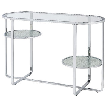 Furniture of America Ludington Metal 2-Shelf Water Ripples Sofa Table in Chrome