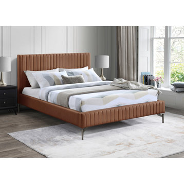 Gallo Faux Leather Upholstered Bed, Cognac, Queen