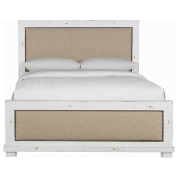 Willow Complete Bed, Distressed White, King, Upholstered Bed