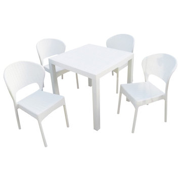 5 Piece Daytona Wickerlook Square Dining Set With Side Chairs, White