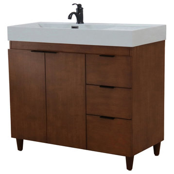 39" Single Sink Vanity, Walnut With Light Gray Composite Granite Top