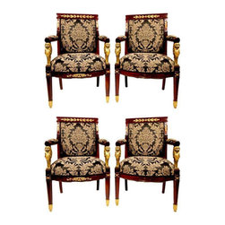 Set of Four Antique Regency Style Throne Armchairs - Armchairs And Accent Chairs