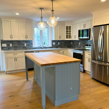Cozy Coastal Kitchen With Beadboard & Butcher Block Island