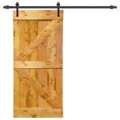 Frameport Rustic Knotty Pine 36 inch by 84 inch Flat Z-Brace Barn Door - Clear Varnish