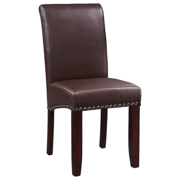 Parsons Dining Chair With Antique Bronze Nail Heads, Cocoa Faux Leather
