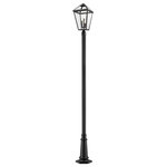 Z-Lite - Talbot 3 Light Outdoor Post Mounted Fixture in Black - Bring welcomed ambient lighting to an exterior front or back walkway with a classic fixture reflecting a charming village theme. Made from Midnight Black metal and clear beveled glass panels this stylish three-light outdoor post mounted fixture delivers a charming upgrade with detailed design work on its industrial-inspired post.andnbsp