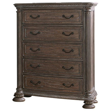Furniture of America Leo Traditional Wood 5-Drawer Chest in Rustic Natural Tone