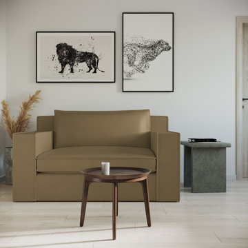 Undercover Boss: Mulberry Loveseat in Marzipan Box Weave Linen