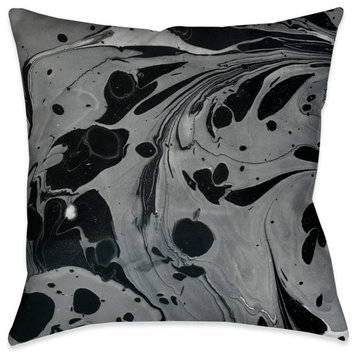 Black Gray Marble Outdoor Decorative Pillow, 18"x18"