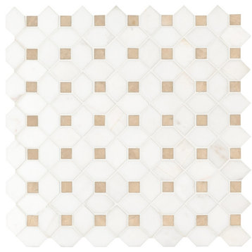 Bianco Dolomite Crema Dotty Polished Marble Mosaic, 10 Sheets
