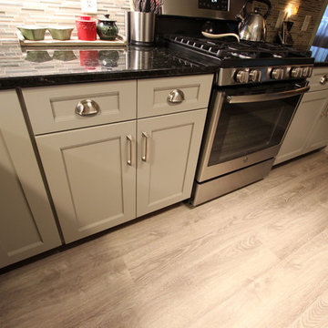 Refaced 2-tone kitchen, Base Cabinets - Harbor Mist; Wall Cabinets - Divinity