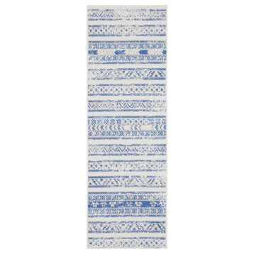 Nourison Whimsicle Bohemian Abstract Ivory Blue 8' Runner Area Rug