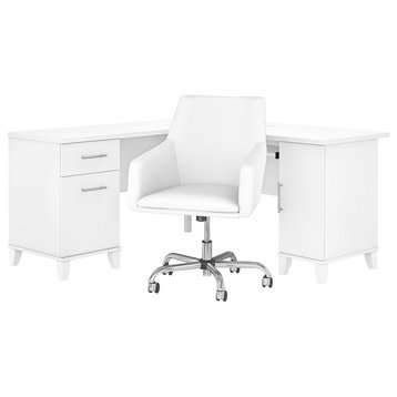Somerset 60W L Shaped Desk and Chair Set, White