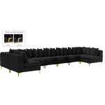Meridian Furniture - Tremblay Velvet Upholstered 9-Piece Modular U-Shaped Sectional, Black - Lean back and relax on this Tremblay sectional. Featuring soft black velvet upholstery with deep button tufting, this sectional adds a bold touch to any living space. A complete set of gold and chrome legs are included, so you can change it up to suit your home decor. This sectional is modular, so you can create infinite configurations with it, which are easily attached using the latch underneath the frame. Its contemporary design is perfect for the modern home.