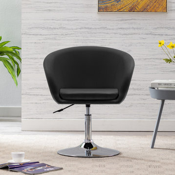 Minimalist Swivel Barrel Chair, Black-Pu