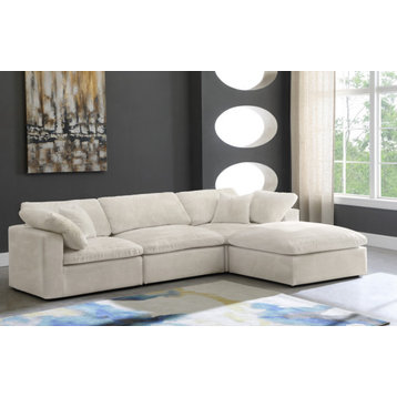 Cozy Velvet Upholstered Comfort 4-Piece L-Shaped Modular Sectional, Cream