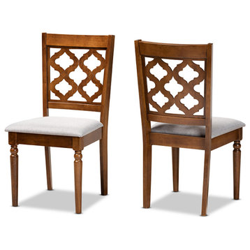 Holmes Contemporary Upholstered Dining Chair, Set of 2, Gray/Walnut Brown