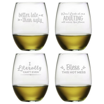 Boozily Honest 4-Piece Stemless Wine Glass Set