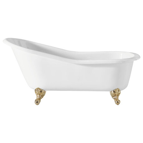 Cheviot Products Slipper Cast Iron Bathtub With Rolled Rim, Polished Brass