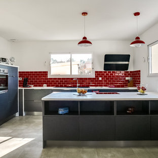 75 Beautiful Kitchen With Laminate Countertops And Red Backsplash