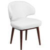Comfort Back Series White Leather Side Reception Chair With Walnut Legs
