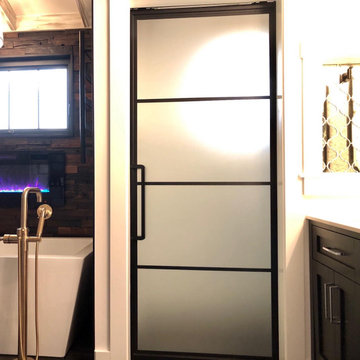 Frosted Black Grid Water Closet Barndoor