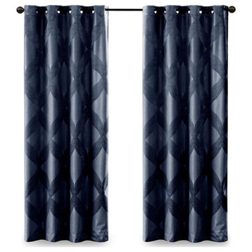 100% Polyester Ogee Knitted Jacquard Total Blackout Panel, Navy