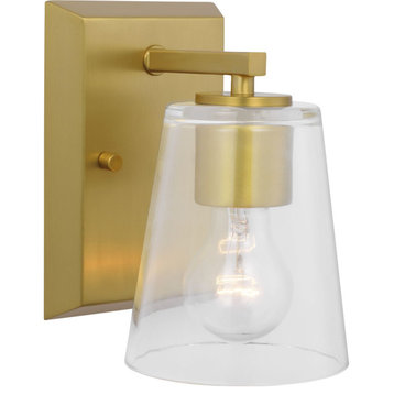 Vertex Collection One-Light Brushed  Gold Clear Glass Contemporary Bath Light