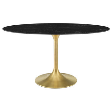 Lippa 60" Oval Artificial Marble Dining Table, Gold Black