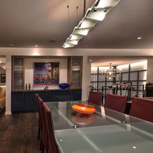 glass looking tables in master dining areas