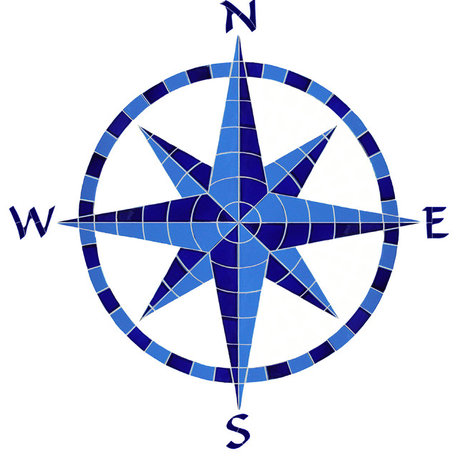 Eight Point Compass Ceramic Swimming Pool Mosaic 42"x41", Blue