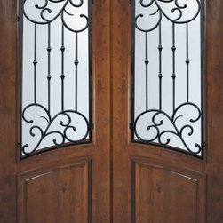 Slab Double Door 96 Alder Catalina Arch Top Arch Lite Wrought Iron - Front Doors