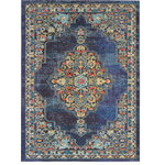 Nourison - Nourison Passionate Area Rug, Navy, 5'3"x7'3" - With a deep navy blue field, the dramatic corner and medallion design of this Passionate Collection rug creates a regal presence in any room. Distressed, abrash tones mirror the vintage look of classic Persian rugs, with beautifully ornate floral accents on an soft, easy-care pile.