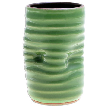 Novica Handmade Green Ripple Ceramic Cup