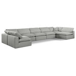 Meridian Furniture - Comfy Upholstered U-Shaped Modular Sectional, Grey, 7-Piece: 5 Armless Chair, 2 Corner Chair, Linen Textured Fabric - Give your space a whole new look with this grey Comfy linen textured fabric sectional. This handsome sectional fits nicely with other items in the Comfy collection and is a versatile seating option designed for adaptability, comfort and style. Wrapped in rich grey durable linen textured fabric upholstery, this sectional offers a plush embrace of overstuffed down feather cushions, carefully crafted to deliver the highest level of comfort. The perfect seat for creating an oasis for relaxation, this sectional has thick foam surrounding its frame for added support and coziness.