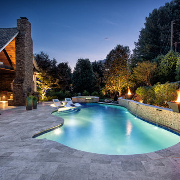 Residential Pool, Raised Spa and Raised Wall with Fire Bowels-Kernersville, NC