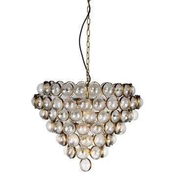 Textured Glass Round Bouquet Design With Aged Brass Accents 31" Chandelier