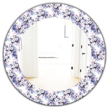 Designart Purple Bloom 3 Traditional Frameless Oval Or Round Bathroom Mirror, 32