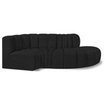 Meridian Furniture - Arc Boucle Fabric Upholstered 4-Pc. S-Shaped Modular Sectional, Black - Give your living room or den the perfect blend of style and versatility with this Arc boucle fabric curved modular Sectional. Part of the Arc modular furniture collection, this Sectional comes upholstered in rich black boucle fabric and features deep channel tufting that adds a touch of luxury while enhancing comfort and support. A seamless combination of form and function, this chair can be used with other Arc pieces to create a myriad of configurations in your well-curated room.