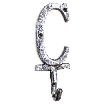 Rustic Silver Cast Iron Letter C Alphabet Wall Hook 6''