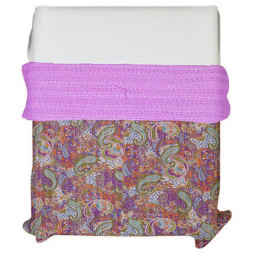 Indian Handmade Paisley Print Cotton Kantha Quilt Throw, Queen, Purple