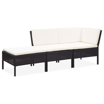 vidaXL 3-Piece Garden Lounge Set With Cushions Poly Rattan Black