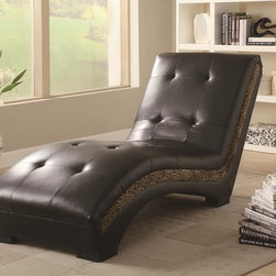 Coaster 550098 Brown Tufted Upholstered Chaise with Leopard Print - Indoor Chaise Lounge Chairs