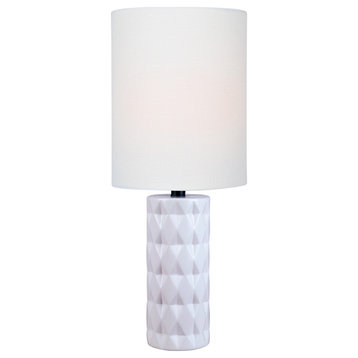 Delta Mini Table Lamp in White Ceramic with White Linen Shade E27 A 60W