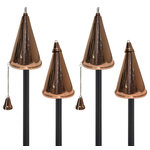 Legends Direct - Small Hawaiian Cone Tiki Style Torch With Pole and Snuffer, Smooth Copper, 4 Pack - Enhance any garden or patio with The Original Small Hawaiian Cone Tiki Torch, beautifully designed and engineered for a lifetime of outdoor enjoyment. The Small Hawaiian Cone Tiki Torch head is cradled by a black steel holder that sits on a two-piece metal pole with a pointed end for easy in-ground installation. With 6 color options available to choose from we know you'll find one that's perfect for your space. This torch includes a pre-installed fiberglass wick which allows the oil to burn and not the wick. This is great for prolonged usage. The fiberglass wick also stays lit through moderate wind and even light rain. Small Hawaiian Cone tiki torch 6"w x 10"H, Pole ; 53" Citronella oil may be used for insect control or paraffin oil for smoke-free use. The torch head holds a sufficient amount of fuel to burn for approximately 20 hours.