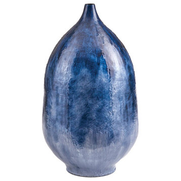 Enameled Modern Blue Iron Oval Vase Ombre Tall Large Contemporary Coastal