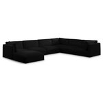 Meridian Furniture - Ease Polyester Upholstered U-Shaped Modular Sectional, Black, 6 Piece: 3 Corner, 3 Armless, 1 Ottoman - Ease into comfort when you bring home this Ease fabric modular sofa. Designed with an uber casual vibe in mind, this plump sofa sits low to the floor, making it a simplistically perfect addition to a living room, den, game room, teen's room, or dorm room. This fun sofa is part of a modular collection, so you can add it with other items in the Ease collection for a custom arrangement.