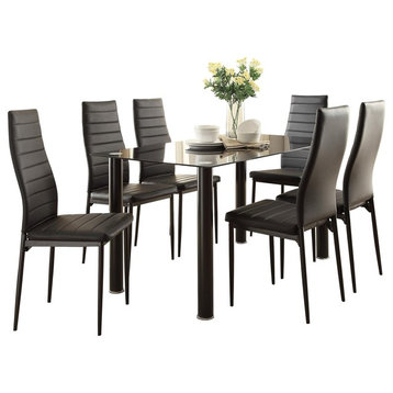 7-Piece Feister Ultra Modern Dining Set Table Glass Top, 6 Chair, Black